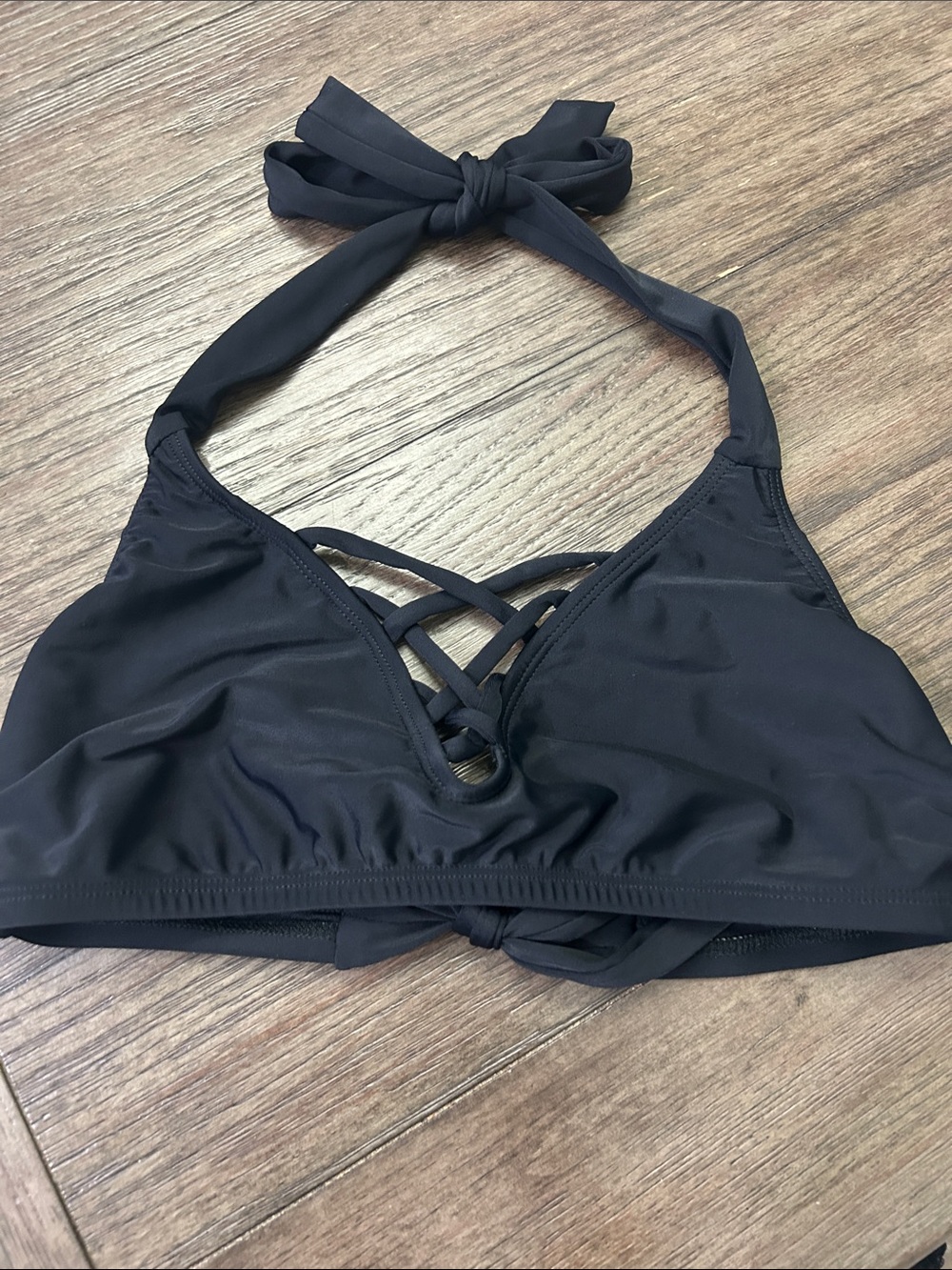 Black Crisscross Halter Swim Top
